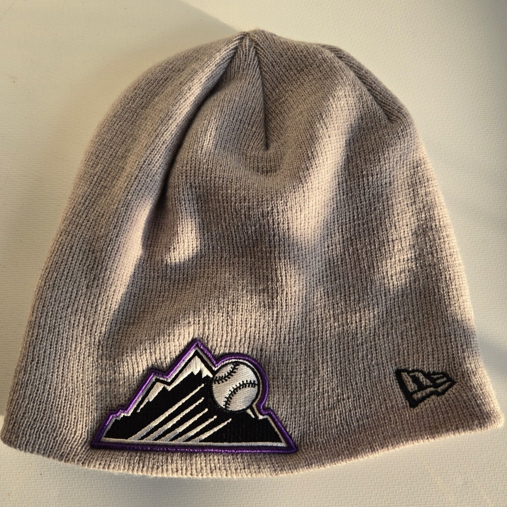 New Era Colorado Rockies Baseball Beanie Hat Gray Knit Winter‎ Mountain Logo